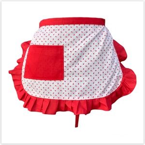 Red roses White Ruffles Half apron Red pocket Christmas gifts